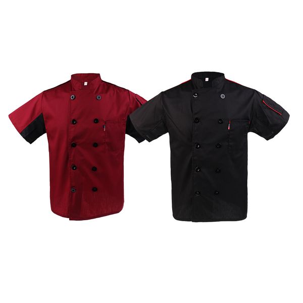 

pack of 2 wine red & black chef jacket coat kitchen uniform air mesh short sleeves, White;black