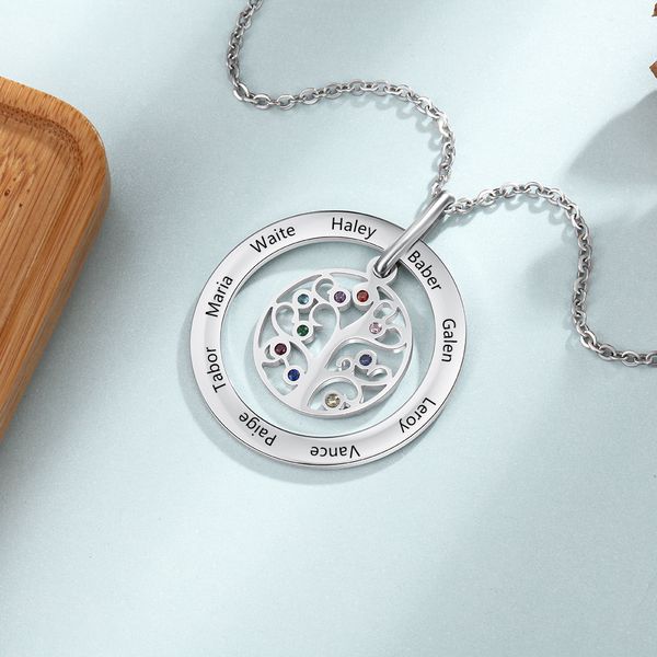 

personalized family tree pendant necklace with 9 birthstones tree of life custom name necklace birthday mother's day gift mx200810, Silver