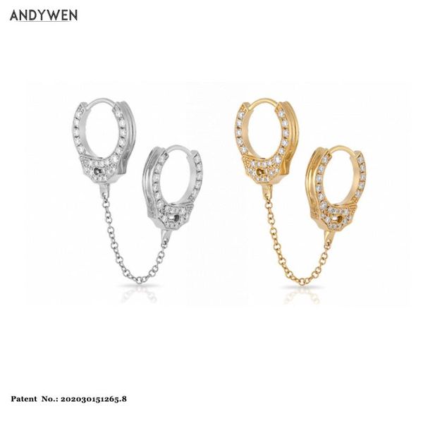 

andywen 925 sterling silver 8.5mm double sided cz crystal hands cuff clickers medium chain hoops huggies loop earring jewelry