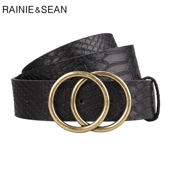 

rainie sean women belt crocodile print black vintage waist belt faux leather ladies trouser 110cm, Black;brown