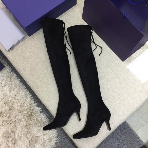 

women's boots new fashion women boots genuine leather over the knee heels suede comfort thin heels, Black