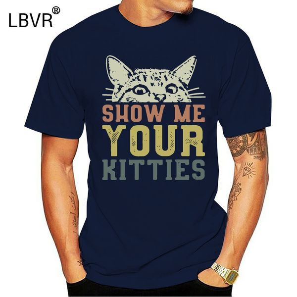 

cat show me your kitties vintage retro men short sleeve t-shirt black cotton