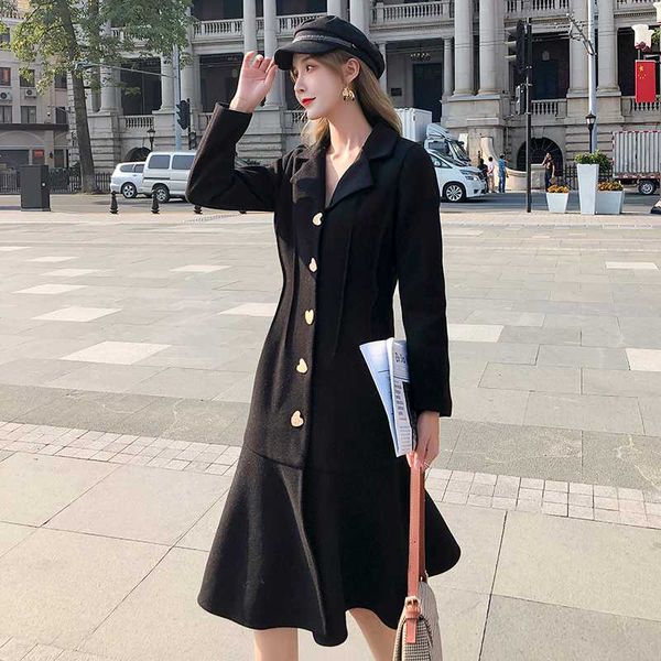 

south korean women's new fall temperament show thin waist suit receive hepburn wind dress little black dress, Black;gray