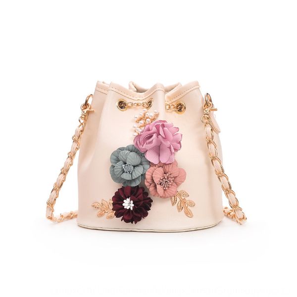 

korean style shoulder strap bucket women's contrast color flower ribbon bucket new chain fashion women's bag sweet shoulder messen