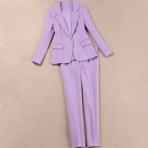 

purple women's suit fashion slim office lady women's suit two-piece single button blazer+pants business casual wear, White