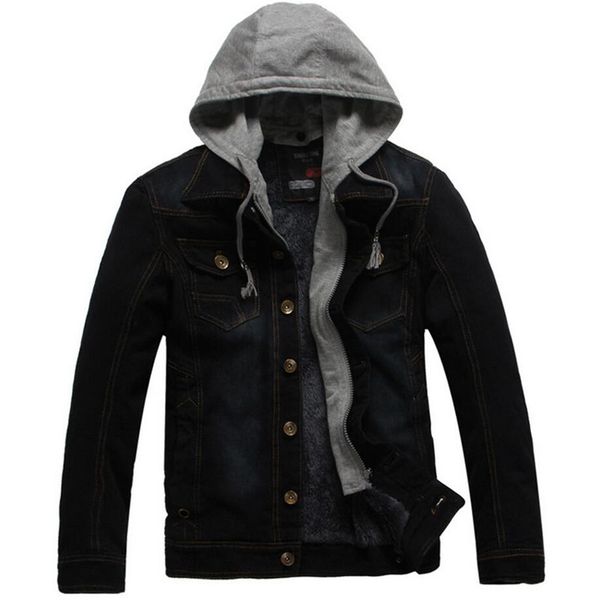 

men's jackets denim jacket casual slim jeans hooded coat thick, Black;brown