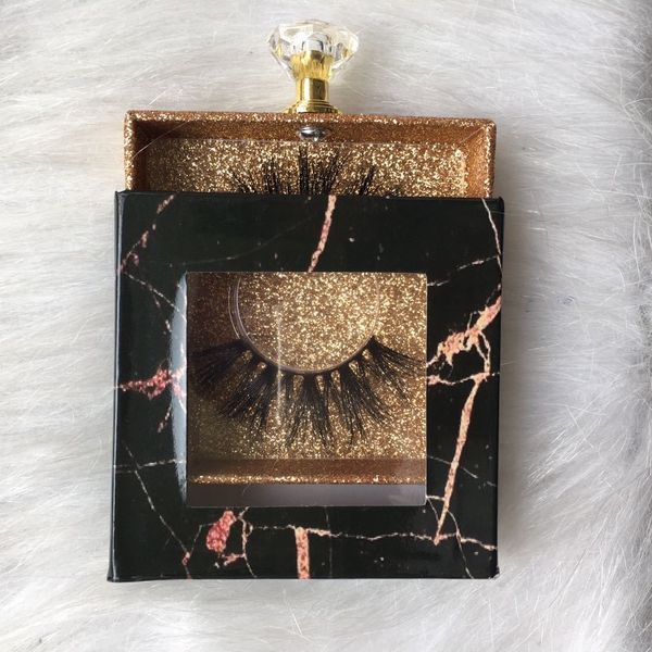 

luxury square marbling coated paper box with shiny diamond drawer button for 1 pair eyelash packaging and little jewelry gift packagings