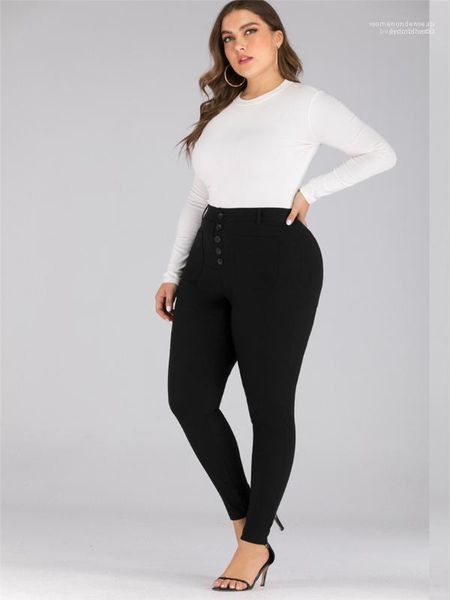 

clothing plus size womens stretch pants fashion solid color buttons panelled womens skinny pants casual females, Black;white