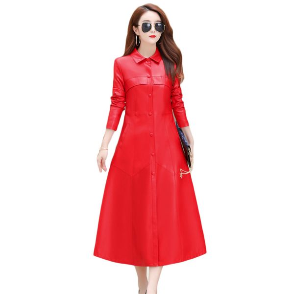 

leather jacket women red m-5xl plus size 2020 autumn winter new korean slim long pu fashion moto leather coats feminina cx1197, Black