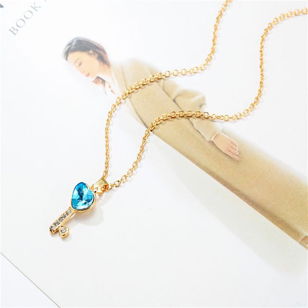 

chains sweet and romantic clavicle austrian crystal necklace fashion models wild inlaid zircon female key pendant jewellery, Silver