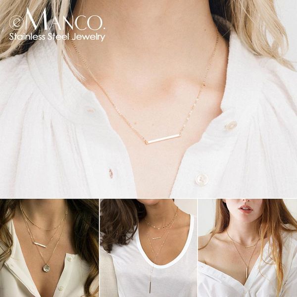 

e-manco trendy multilayer stainless steel necklace for women choker statement necklace geometric pendants, Golden;silver