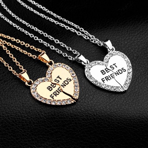

2 pcs a set friends necklace love titanium steel necklace chain chocker torque pendant crystal necklaces, Silver