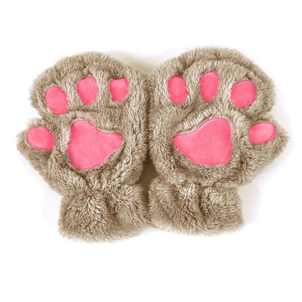 

winter women cute cat claw plush mittens short fingerless finger half gloves, Blue;gray