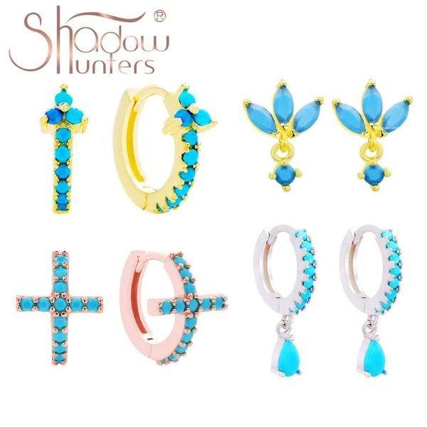 

shadowhunters real 925 sterling silver vintage turquoise earrings blue stone hoop earrings female 2020 piercing for unique gift, Golden;silver