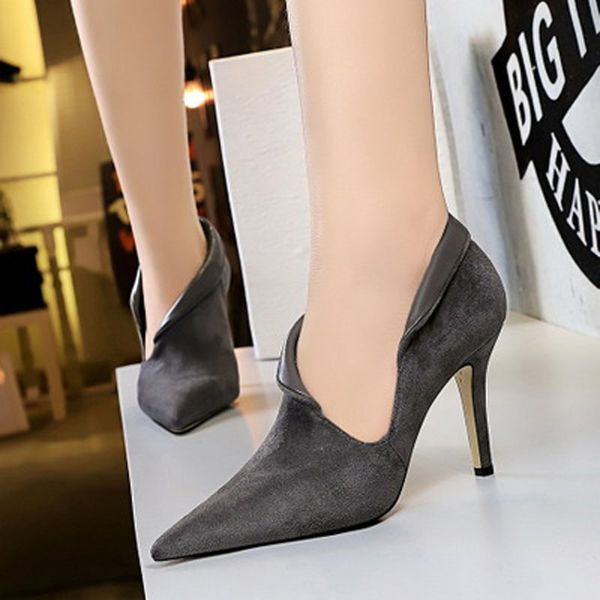 

fashion high-heeled women's shoes spring and autumn 2020 new suede pointed nightclub thin hollow-out single shoes, Black