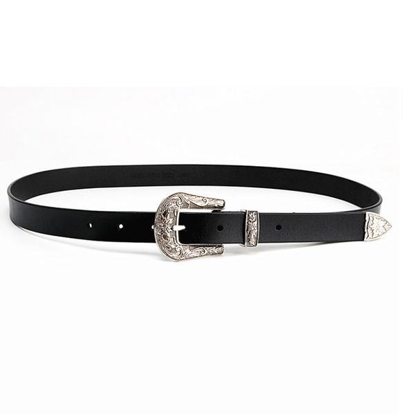 

popular retro metal buckle women belt western style fashion waist belt black leather waistband, Black;brown