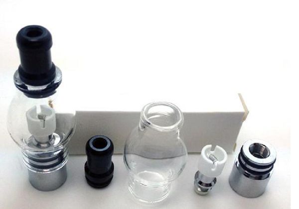 Seramik ile 2020 Cam Globe Atomizer / Metal Çift Kuvars Bobin VS Kafatası / Bent Cam Globe / Çift Ampul / Tam Glasss İpucu Wax Vaporizer