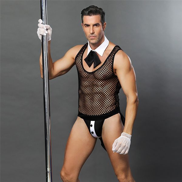 Uniforme Gay Bar Prestazioni Abbigliamento Intimo uomo sexy man abiti neri locale notturno sexy Seduzione Costume Porno Sex 6619