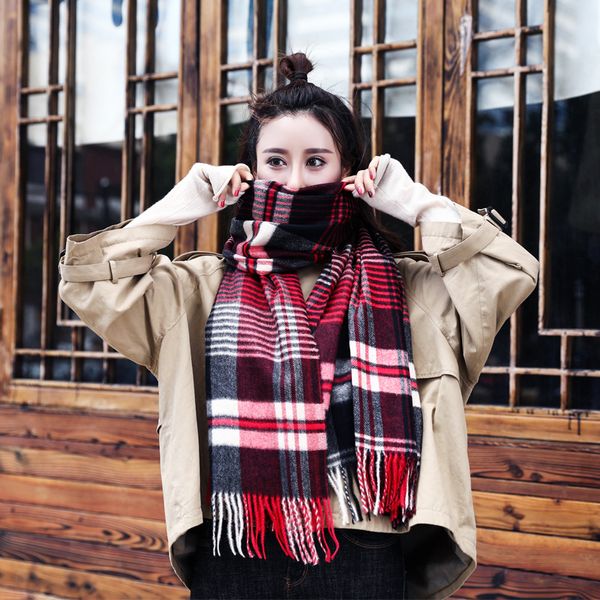 

scarves autumn and winter men's women's thick type scarf cashmere padded tassled plaid korean-style warm shawl women, Blue;gray