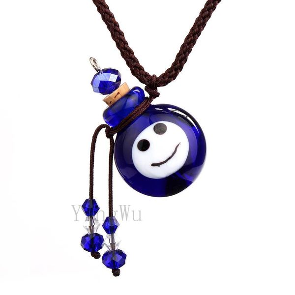 

yingwu happy face murano glass small colorful oil ashes urn bottle cork pendant vial necklace, Silver
