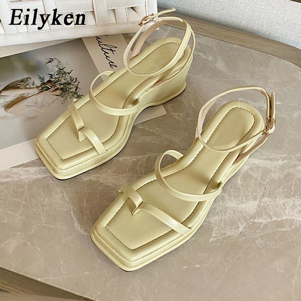 

eilyken casual women wedge heel sandals new fashion platform narrow band clip toe ankle buckle strap open toe ladies dress shoes, Black