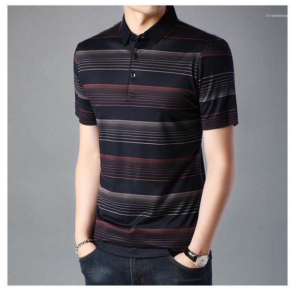

tshirts turn down collar casual mens tshirt striped print contrast color polo blouse male clothing mens designer, White;black