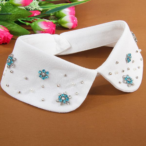 

2020 women neck tie rhinestone pearl bead button neckline fake collar elegant cotton detachable false collar removable lapel top, Black;gray