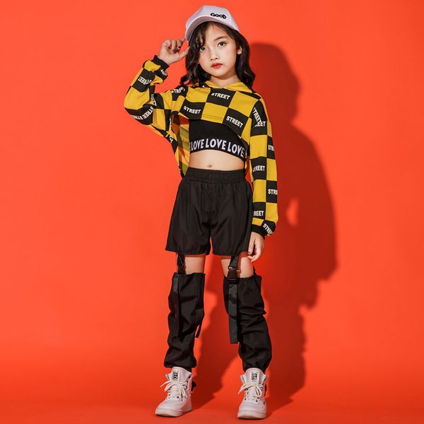 

hoodie crop for girls kids hip hop clothing casual outfits jazz dance costumes ballroom dancing clothes carnival wear, Black