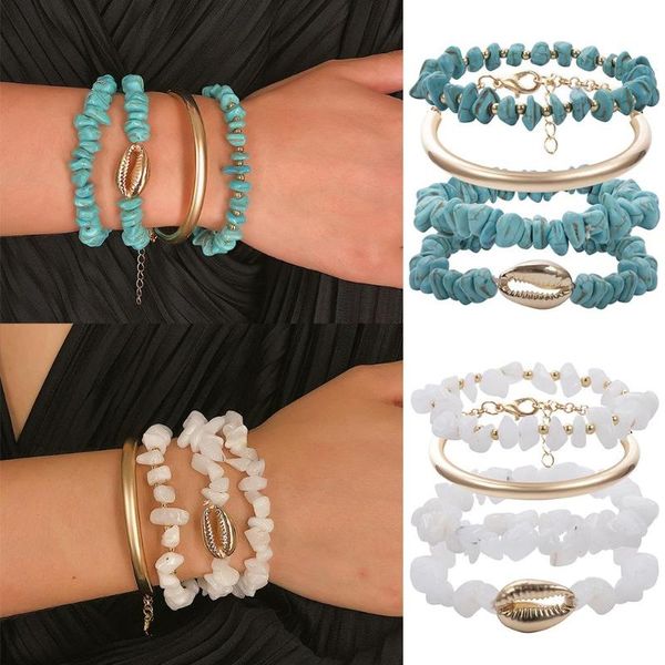 

4pcs/set beach women bangle irregular stone cowrie shell tube bracelet, Black
