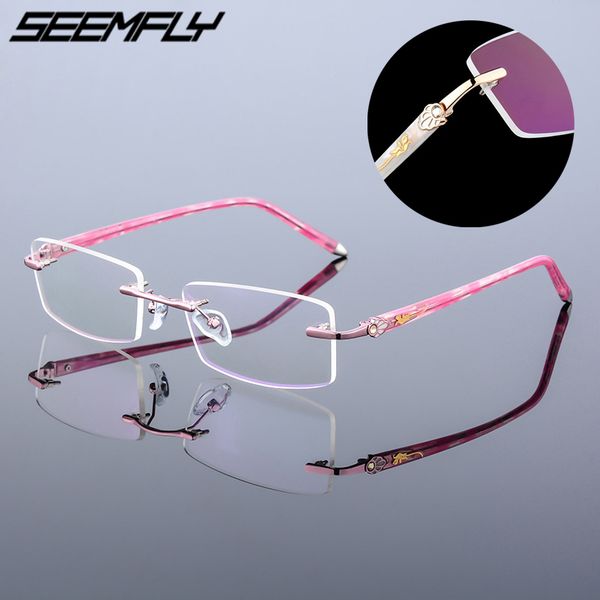 

seemfly rimless diamond cutting glasses frame men women lightweight fashion clear lens spectacles male goggle eyewear new, Black