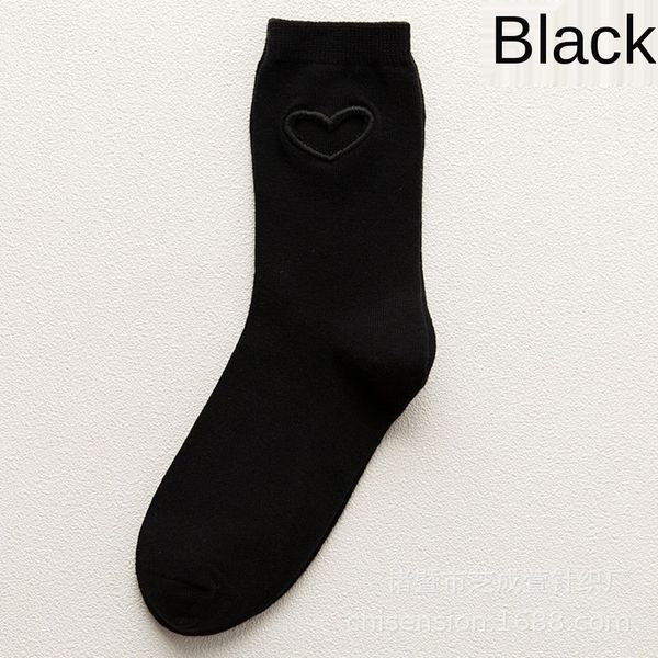 

cotton korean-style hollow-out love women's mid-calf medium socks medium socks spring and autumn new sweat-absorbing breathable sweet f, Black
