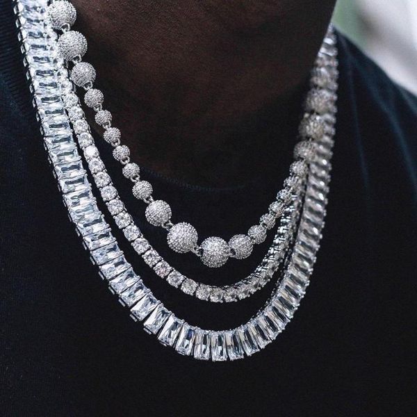 

hip hop iced out bling baguette 5a cubic zirconia cluster tennis chain necklaces for men charm fashion party jewelry wholesale, Golden;silver