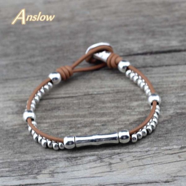 

anslow wholesale new design vintage retro leather bracelet for female male jewelry bangles for men male accessory low0789lb, Golden;silver