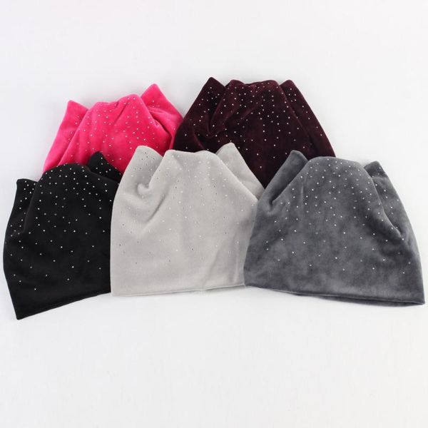 

женская бархатная шапочка hat зима теплая rhinestone skullies шапочки для дам cat ear громоздкая hat женский балаклаве gs052c, Blue;gray