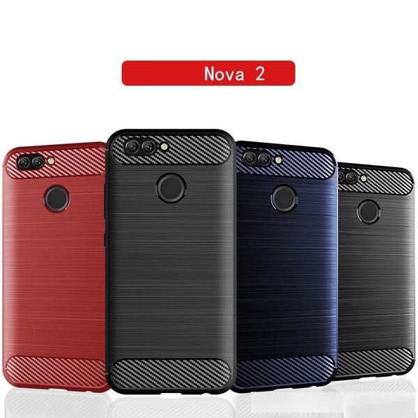 

rugged carbon fiber full body protection cover for huawei nova 2 slim and flexible shockproof tpu rubber anti-slip grip case