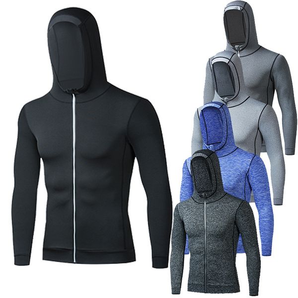 

new hooded running jacket men fitness sport jacket coat sportswear gym hoodies zipper hoody sweatshirt training jersey tight top, Black;red