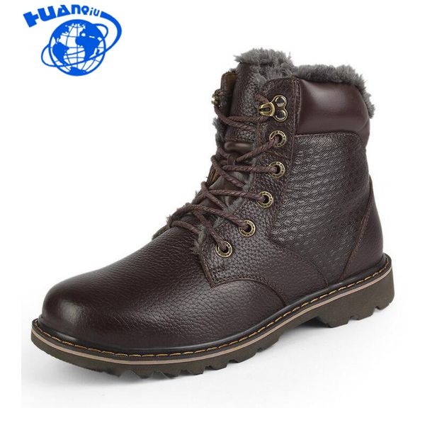 

boots huanqiu natural wool men winter shoes warmest genuine leather handmade snow wyq87, Black