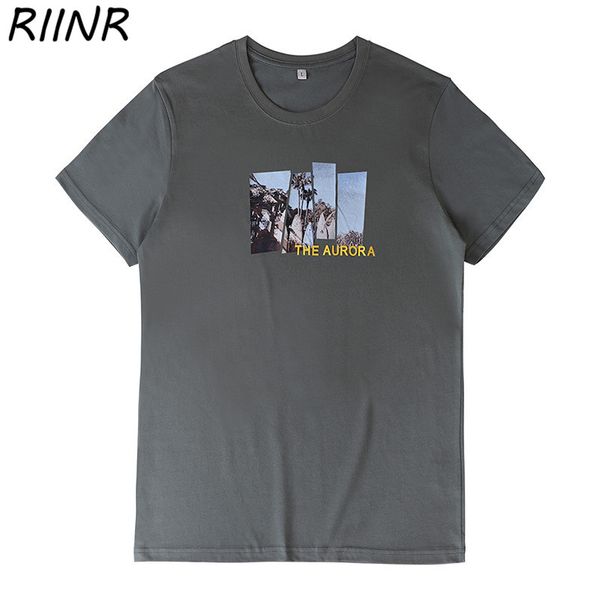 

riinr 2020 лето новых футболок top сыпучего retro печатного японский стиль для мужчин шея хлопок с коротким рукавом футболка три цвета