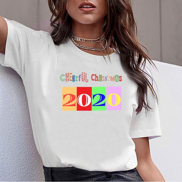 

t shirt women cheeiful christmas 2020 o-neck vintage short female tshirt