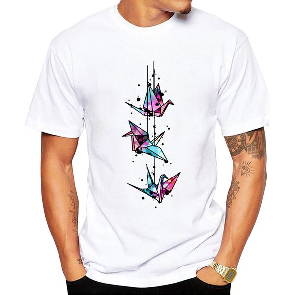

teehub 2019 fashion origami crane design men t-shirt short sleeve paper crane watercolor printed tshirts casual summer tees