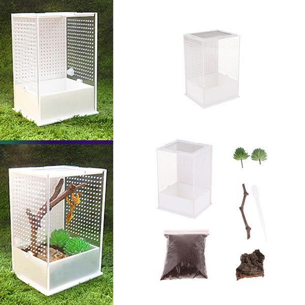 

2x reptile feeding box transparent cage hatching container for frog 1