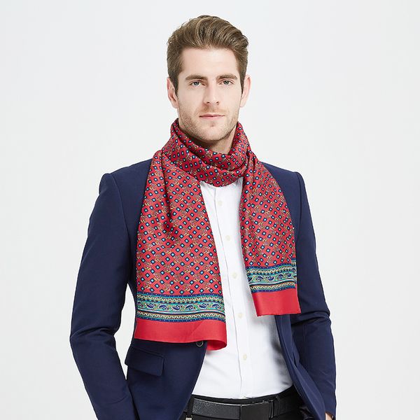 

2020 winter new silk men silk scarf long business scarf gift high-end double-sided, Blue;gray