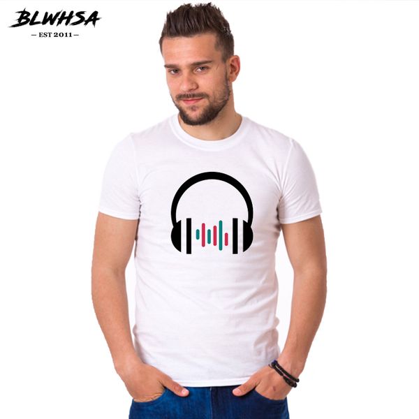 

blwhsa dj music t shirt for men headset t-shirt short sleeve headphone camisetas hombre cotton summer
