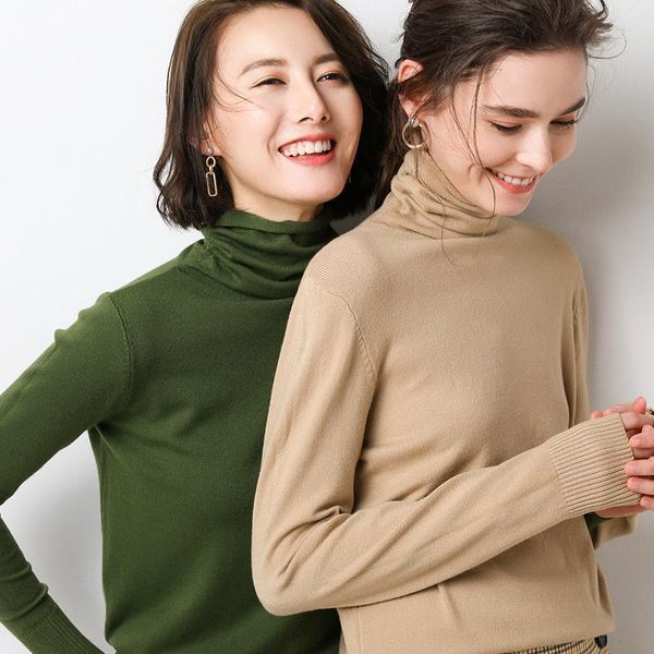 

brand spring autumn women knitted cashmere sweaters turtleneck basic solid color knitwear female thin pullovers jumpers, White;black