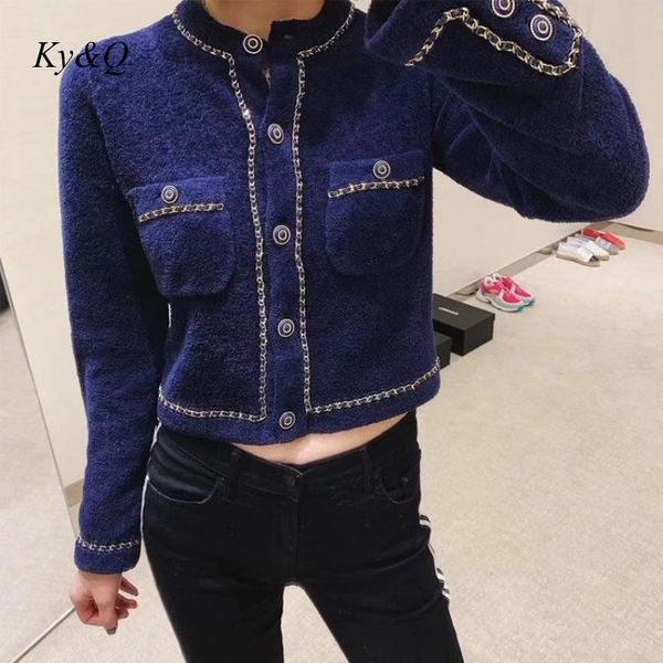 

women's knits & tees runway designer 2021 autumn winter women o-neck single-breasted chain decoration cardigan slim wild short coat, White