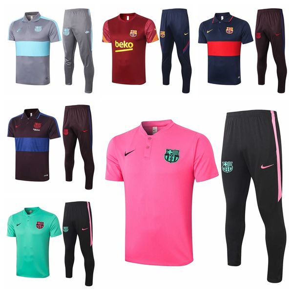 

2020 2021 barcelona short-sleeved trousers football training suit 20 21 football sportswear polo shirt crew neck #t9, Gray;blue