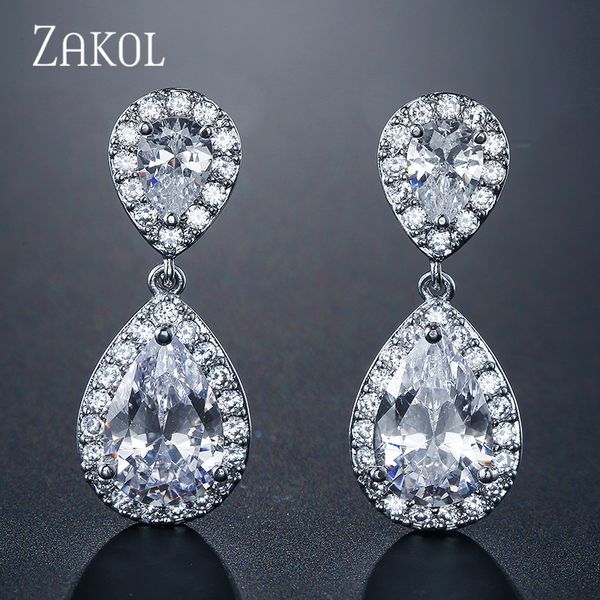 

zakol nickle fashion classic water drop crystal zirconia drop earrings bridal wedding jewelry for women wholesale fsep091, Silver