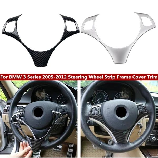 

car interior accessories steering wheel decoration frame cover sticker for 3 series e90 e92 e93 2005-2012 abs chrome carbon