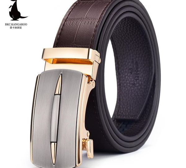 

bkc.kangaroo] strap male belts for men genuine cowskin alloy automatic buckle fashion style buckle, Black;brown