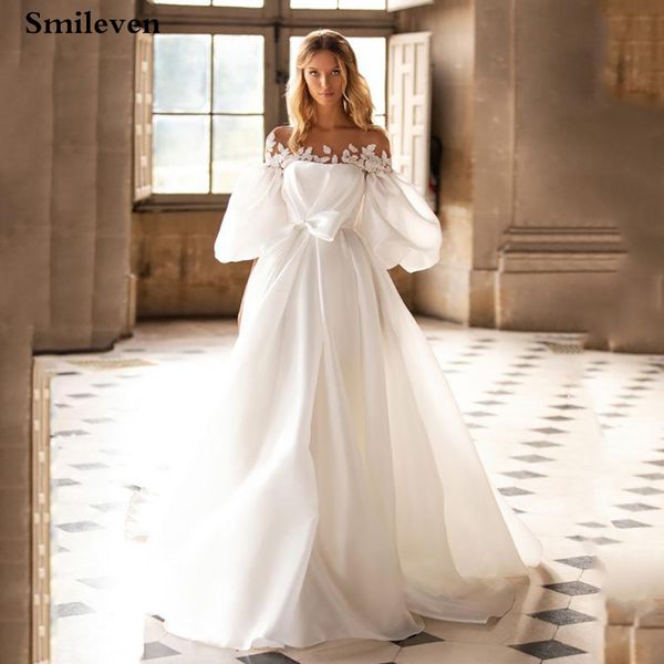 

Smileven Princess Wedding dress A Line Lantern Sleeve Boho Lace Wedding Gown Vestido De Noiva Boho Bride Dresses, Champagne
